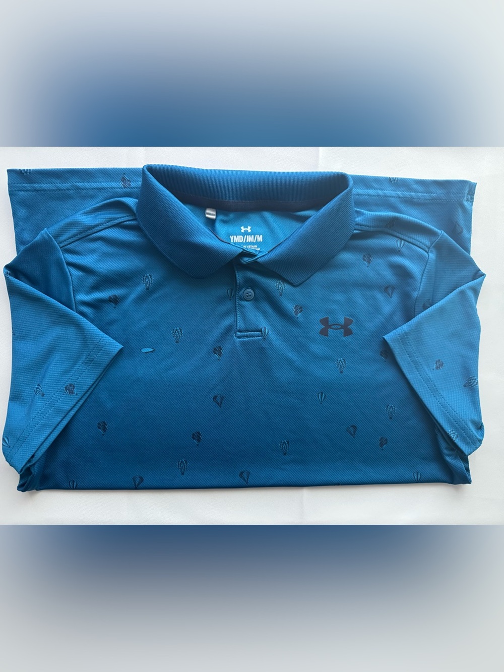 Under Armour Teal Blue Polo with Subtle Hot Air Balloon Print